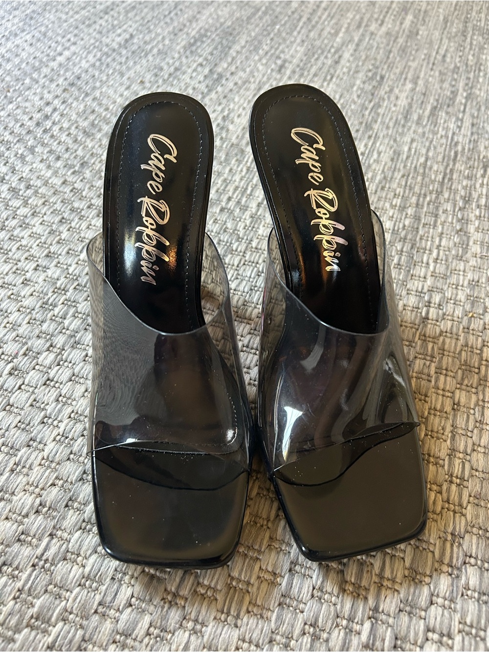 Cape Robbin Black Clear Square Toe Mule Heels